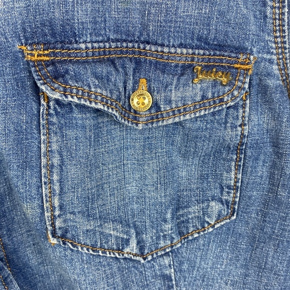 Juicy Couture Blue Denim Button Up Long Sleeve Western Cowgirl Medium Wash Top M - Picture 5 of 7